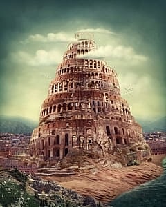 Image shows the Tower of Babel.