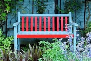 Red and blue bench