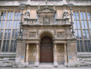 Image shows the entrance to the Examination Schools, Oxford.