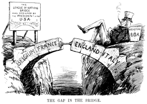 Imaeg shows a famous cartoon on the US decision not to join the League of Nations.