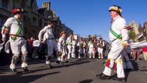 Image shows Morris dancers in Oxford.