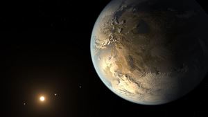 Image shows an artist's impression of a habitable planet.