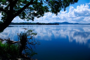 Image shows a clear blue lake.