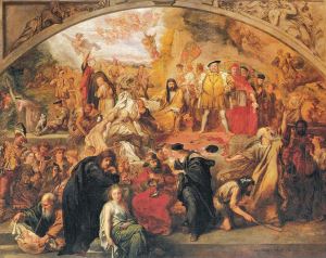 Image shows an assortment of scenes and characters from Shakespeare's plays.