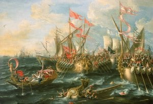 Image shows the Battle of Actium. 