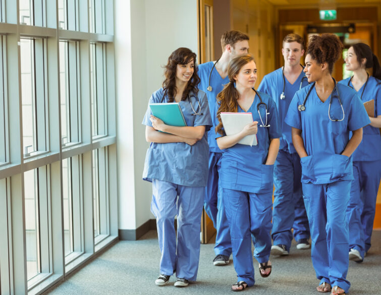 Medicine students in scrubs