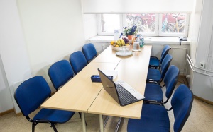 Image shows a smart meeting room.