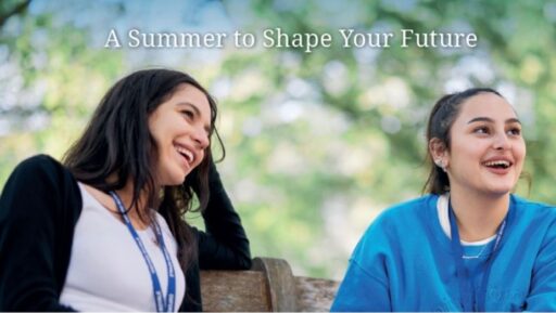 The cover of our Summer School brochure: an image of two girls smiling with the caption 'A Summer to Shape Your Future'